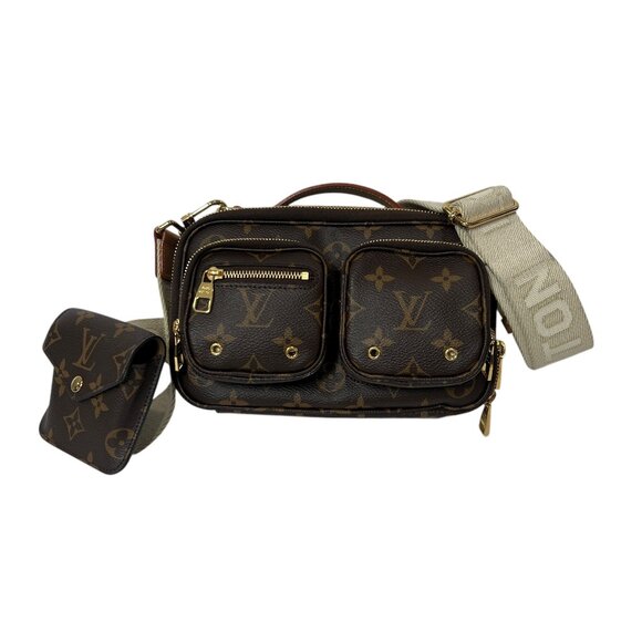 $3100 NEW Louis Vuitton 2021 Brown Monogram Utility Gold Crossbody Pouch Bag - Picture 1 of 14